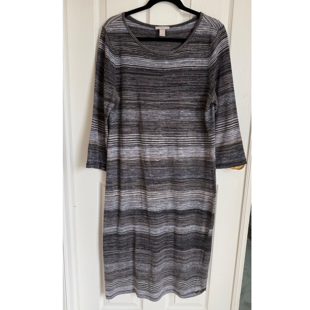 LOFT Striped Knit Midi Dress Women's XL‎ Long Sleeve Scoop Neck Casual
